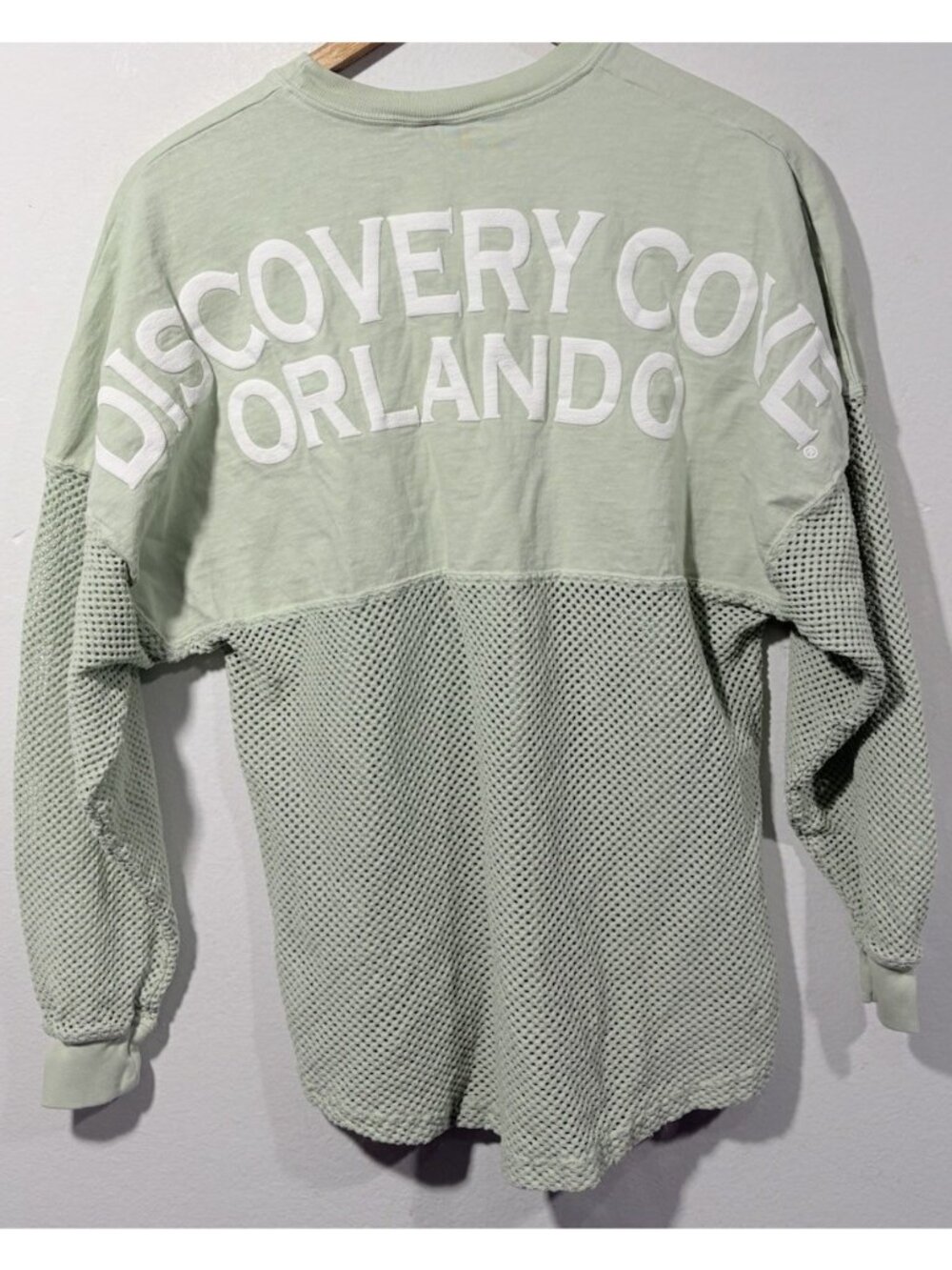Discovery Cove Orlando Womens Spirit Jersey Green Half Mesh Sz XS Oversized Fit